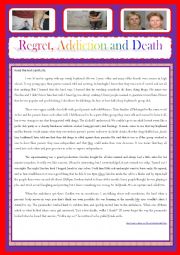 English Worksheet: REGRET, ADDICTION AND DEATH - version B