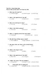 English Worksheet: UK and USA quiz