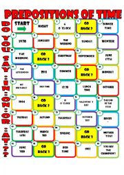 English Worksheet: prepositions of time board game