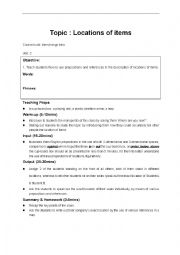 English worksheet: lotcation of items