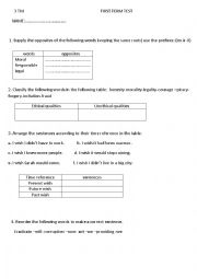 English worksheet:   various exercises 