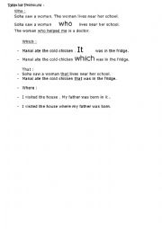 English worksheet: relative pronouns