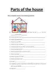 English Worksheet: Parts of the House / Furniture / There is - There are