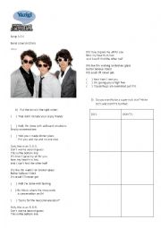 English Worksheet: S.O.S Jonas Brothers