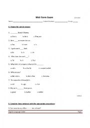 English worksheet: Mid-Term Exam  For Beginners