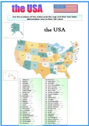 English Worksheet: the USA - American states and cities