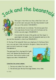 English Worksheet: Jack and the Beanstalk Reading Comprehension