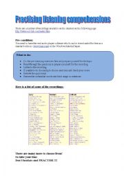 English Worksheet: Practising listening comprehensions