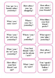 English Worksheet: QUESTION CARDS (PRESENT SIMPLE/CONTINUOUS, PAST SIMPLE/CONTINUOUS)