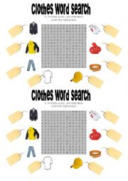 English Worksheet: Clothes word search