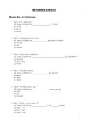 English Worksheet: Reported Spesch