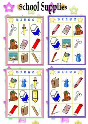 English Worksheet: School Supplies- Bingo