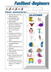 English Worksheet: FunSheet for Beginners: Clothes