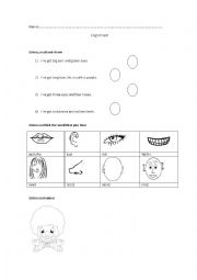 English worksheet: my face, test