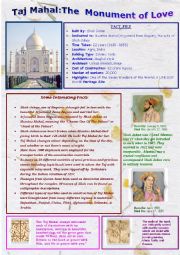 English Worksheet: Taj Mahal The Monument of Love