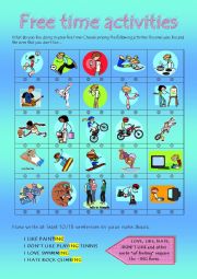 English Worksheet: FREE TIME ACTIVITIES