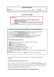 English Worksheet: RELATIVE CLAUSES