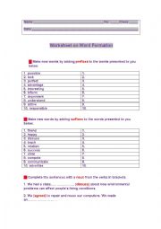 WORKSHEET ON WORD FORMATION