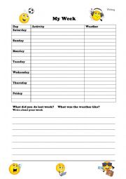 English Worksheet: Diary of my week
