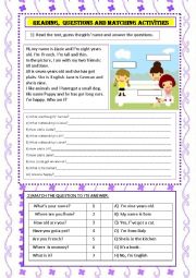 reading with questions and matching activities