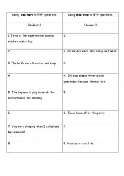 English Worksheet: using was/were in forming WH- questions