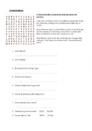 English Worksheet: Reading comprehension and a wordsearch