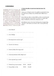 English worksheet: Reading comprehension and a wordsearch