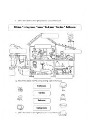 English Worksheet: house rooms