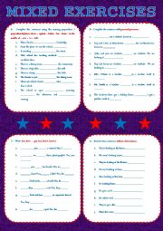 English Worksheet: MIXED EXERCISES - two pages