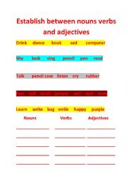 English worksheet: Noun, verb and adjective finder