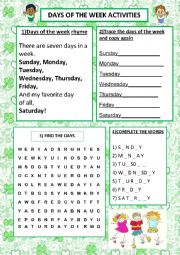 English Worksheet:  4 days activities