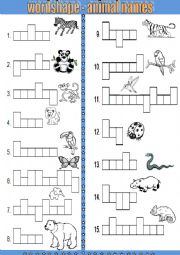 English Worksheet: word shape - animal names