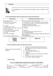 English Worksheet: advantages and disadvantages of mobile phones