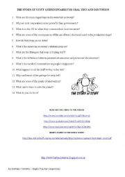 English Worksheet: THE STORY OF STUFF - Video - Questionnaire for oral discussion and debate