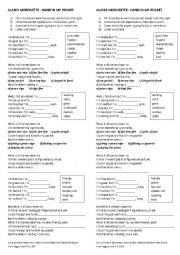 English Worksheet: Hand in my pocket