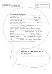 English Worksheet: Back to school from Easter holiday