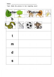 English worksheet: Picture Letter Match