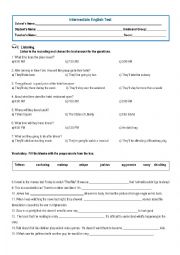 English Worksheet: INTERMEDIATE ENGLISH TEST