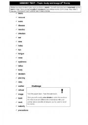 English worksheet: MEMORY TEST