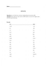 English worksheet: OPPOSITES