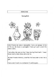 English Worksheet: reading: SpongeBob