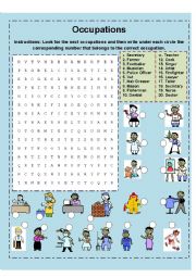 English Worksheet: Occupations Matching and Crossword Puzzle