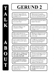 English Worksheet: Gerund - infinitive 2 - conversation cards (editable)