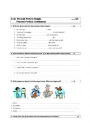 English Worksheet: Test present perfect simple and continuous