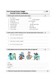 English worksheet: Test present perfect simple and continuous