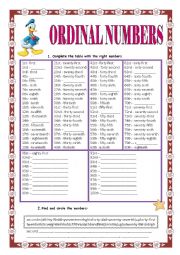 English Worksheet: Ordinal Numbers