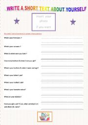 English Worksheet: WRITE A SHORT TEXT ABOUT YOURSELF