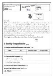 English Worksheet: english test for 7th form N 3