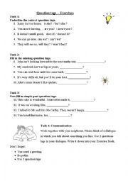 English worksheet: Question tags exercises and communication