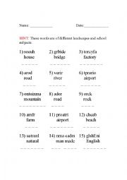 English Worksheet: landscape vocabulary